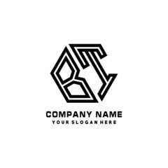 BT initial letters, hexagon logo minimalist art lines, black color