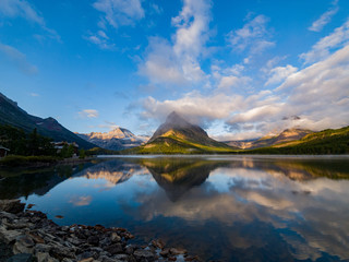 Sunrise of the Mount Wilbur, Swiftcurrent Lake in the Many Glacier area of the famous Glacier National Park