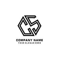 CS initial letters, hexagon logo minimalist art lines, black color