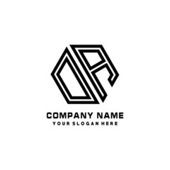 DA initial letters, hexagon logo minimalist art lines, black color
