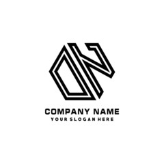 DN initial letters, hexagon logo minimalist art lines, black color