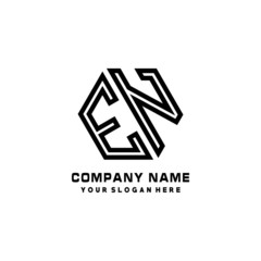Fototapeta premium EN initial letters, hexagon logo minimalist art lines, black color