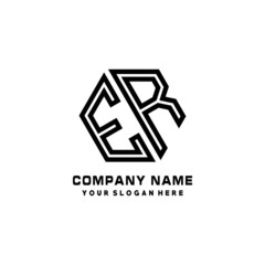 ER initial letters, hexagon logo minimalist art lines, black color