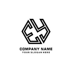 EY initial letters, hexagon logo minimalist art lines, black color