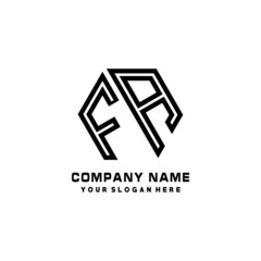 FA initial letters, hexagon logo minimalist art lines, black color