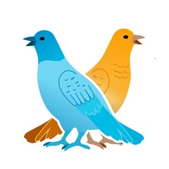 Bird Icon, Cute Cartoon Funny Character with Colorful Wings, Flying in Sky, Flat Design 