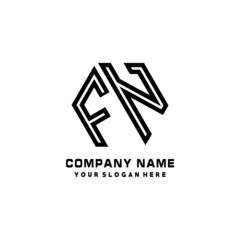 Fototapeta premium FN initial letters, hexagon logo minimalist art lines, black color