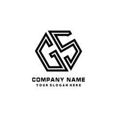 GS initial letters, hexagon logo minimalist art lines, black color