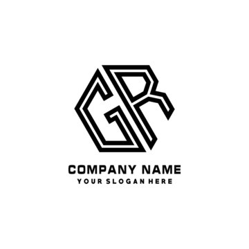 GR initial letters, hexagon logo minimalist art lines, black color