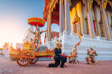 Khon is art culture Thailand Dancing in masked.This Acting scene pantomime show 