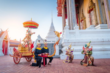 Khon is art culture Thailand Dancing in masked.This Acting scene pantomime show 