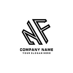 NF initial letters, hexagon logo minimalist art lines, black color