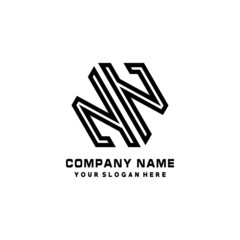 NN initial letters, hexagon logo minimalist art lines, black color