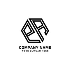 PA initial letters, hexagon logo minimalist art lines, black color