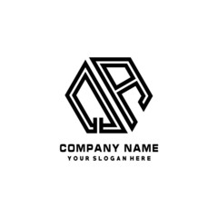 Fototapeta premium QA initial letters, hexagon logo minimalist art lines, black color