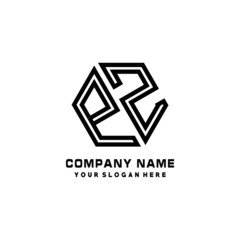 PZ initial letters, hexagon logo minimalist art lines, black color