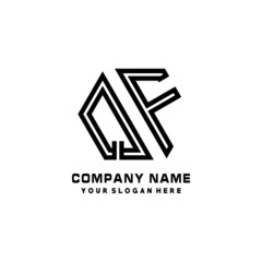 QF initial letters, hexagon logo minimalist art lines, black color