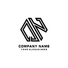 QN initial letters, hexagon logo minimalist art lines, black color