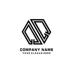 QQ initial letters, hexagon logo minimalist art lines, black color