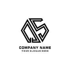 QS initial letters, hexagon logo minimalist art lines, black color