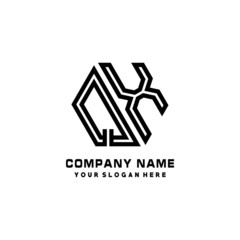 QX initial letters, hexagon logo minimalist art lines, black color
