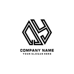 QY initial letters, hexagon logo minimalist art lines, black color