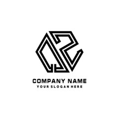 QZ initial letters, hexagon logo minimalist art lines, black color