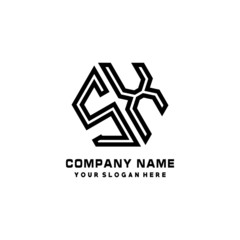 Fototapeta premium SX initial letters, hexagon logo minimalist art lines, black color