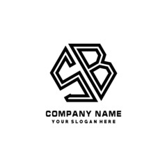 SB initial letters, hexagon logo minimalist art lines, black color