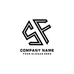 SF initial letters, hexagon logo minimalist art lines, black color