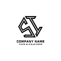 SI initial letters, hexagon logo minimalist art lines, black color