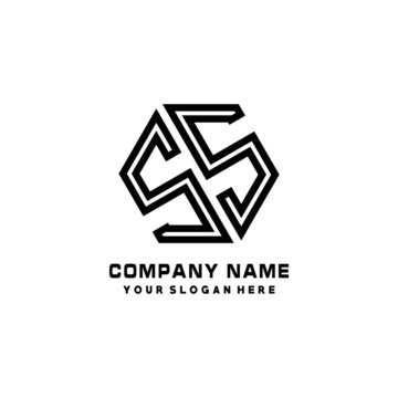 SS initial letters, hexagon logo minimalist art lines, black color