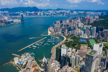 Fototapeta na wymiar Drone fly over of Hong Kong island side