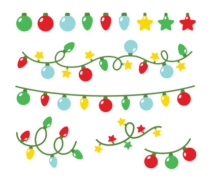 Vector illustration of Christmas party light set. Decorative holidays string light.