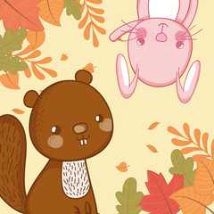 cute animal foliage hello autumn