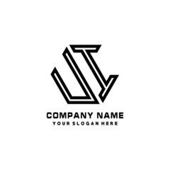 UI initial letters, hexagon logo minimalist art lines, black color