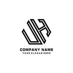 UH initial letters, hexagon logo minimalist art lines, black color