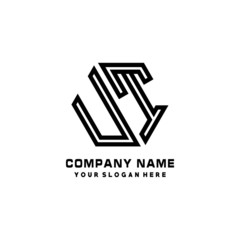 UT initial letters, hexagon logo minimalist art lines, black color