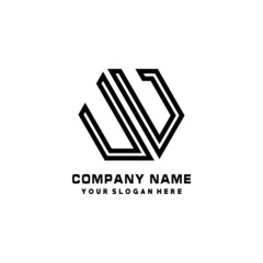 UV initial letters, hexagon logo minimalist art lines, black color