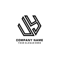 UY initial letters, hexagon logo minimalist art lines, black color