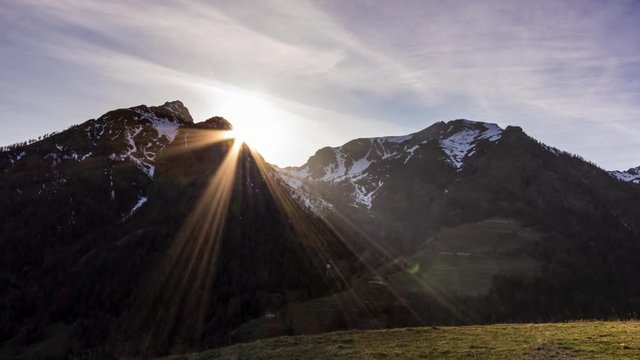 Sun going down behind mountains, Alps, Aosta, Italy, Europe