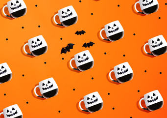 Collection of Halloween mugs overhead view flat lay