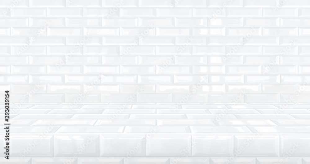 Aufkleber 3D clean white tile table studio background textured for product display with copy space for display of content design.Banner for advertise product on website.3d rendering.