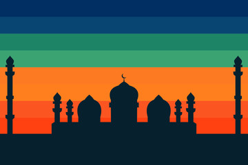 Fototapeta premium mosque silhouette with sunset background color