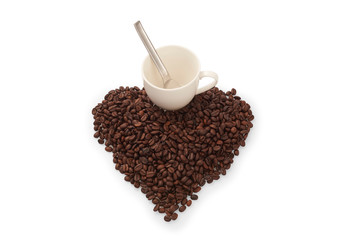 heart made of coffee beans isolated on white