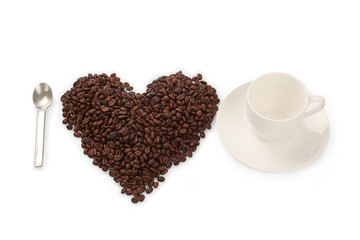 heart made of coffee beans isolated on white