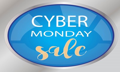 Glossy Blue Round Cyber Monday Sale signs,icons,buttons,badge and stickers for posters,brochures,and advertisements