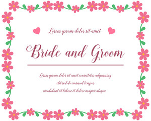 Fototapeta na wymiar Template for invitation card bride and groom, with decorative pattern of pink flower frame. Vector