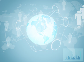 Businessman on blue earth background