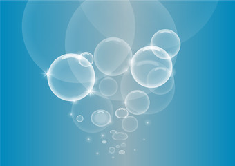 Bubbles in water on blue background